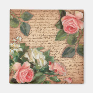 Aimant Parchemin vintage et roses chics minables