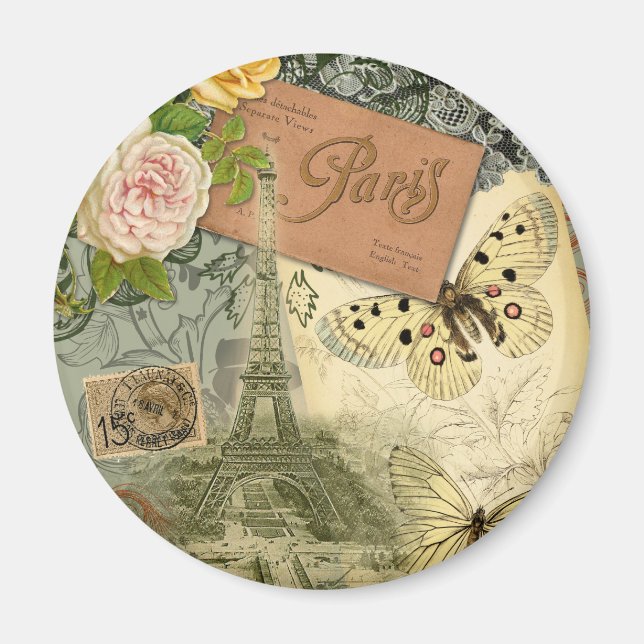 Aimant Paris France Art Antique Collage Eiffel Français (Devant)