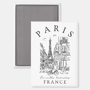 Aimant Paris France –  Croquis avec tour Eiffel et café