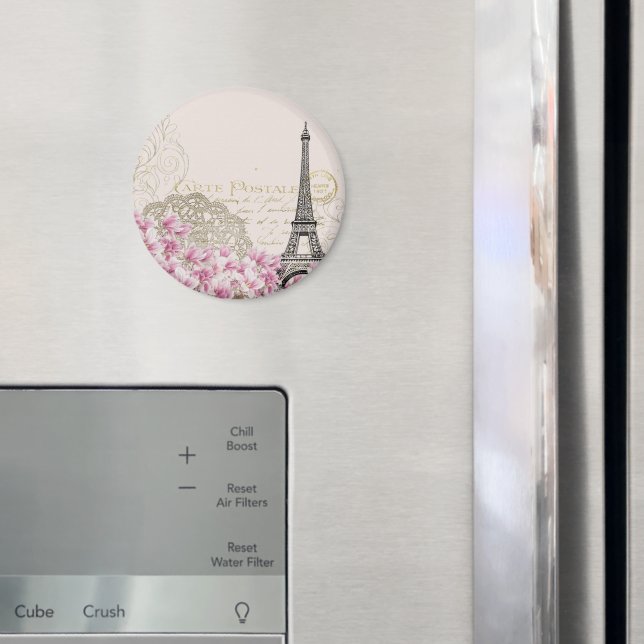 Aimant Paris France Design avec Roses roses roses Eiffel (In situ (réfrigérateur))