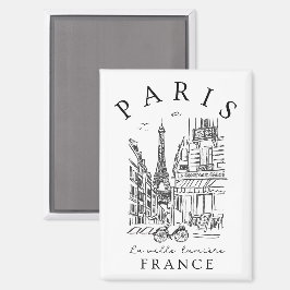 Aimant Paris France – Sketch with Eiffel Tower & Café