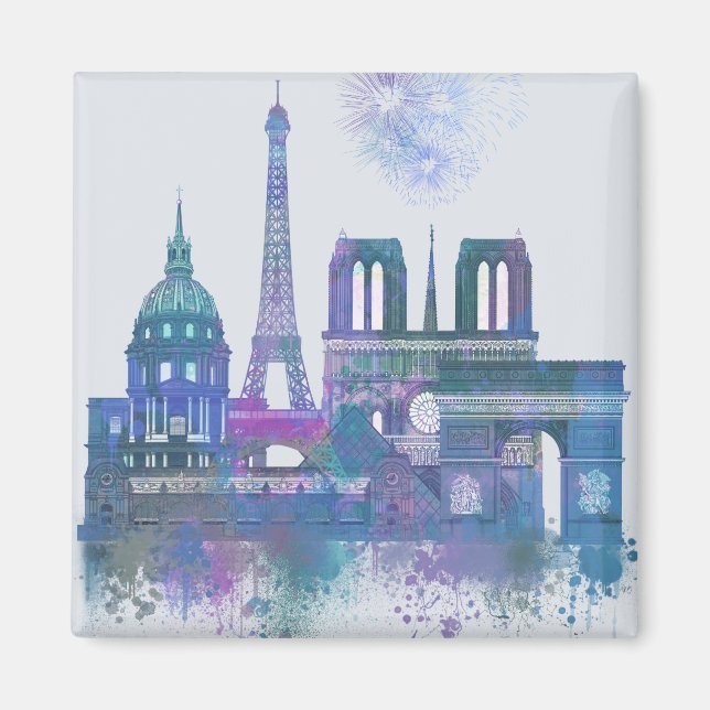 Aimant Paris Skyline - Aquarelle bleu (Devant)