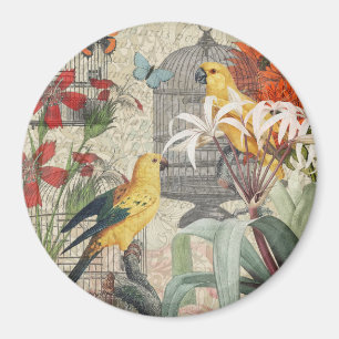 Aimant Parrot Jaune Tropical Antique Fleur