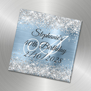 Aimant Parties scintillant d'argent clair Monogramme bleu