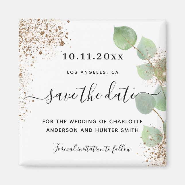 Aimant parties scintillant d'or d'eucalyptus mariage enre (Devant)