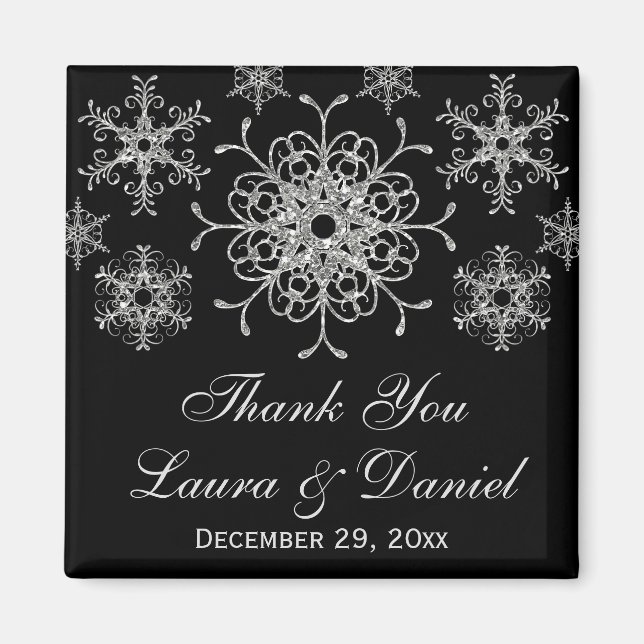 Aimant Parties scintillant noire Snowflakes mariage Faveu (Devant)