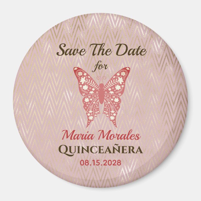 Aimant Parties scintillant Quinceanera Rose Enregistrer L (Devant)