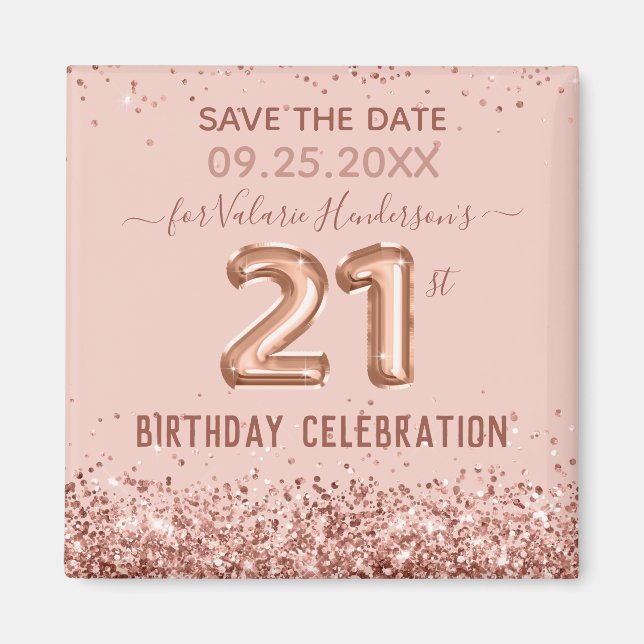 Aimant Parties scintillant rose 21e anniversaire Enregist (Devant)