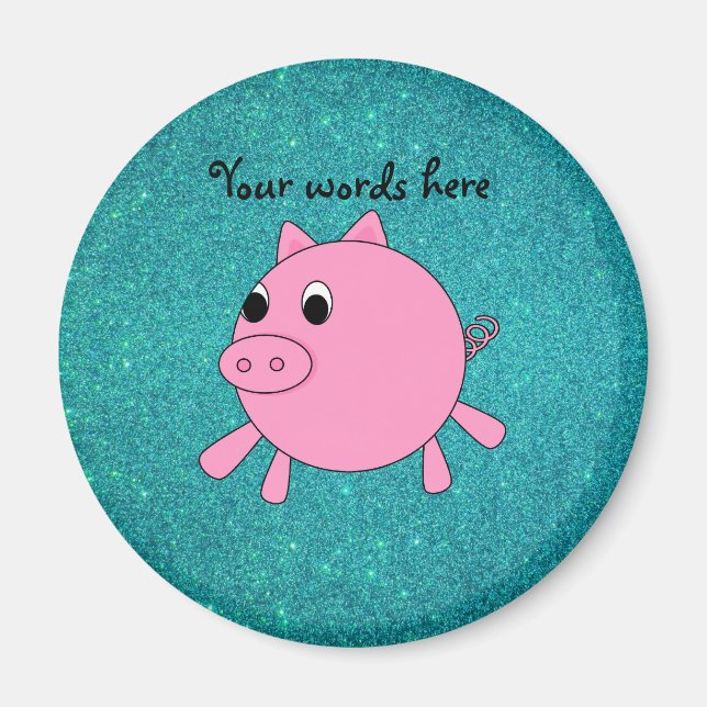 Aimant Parties scintillant turquoise de cochon rose (Devant)