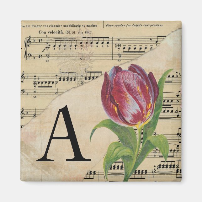 Aimant Partition violette Tulip Musique Monogramme initia (Devant)