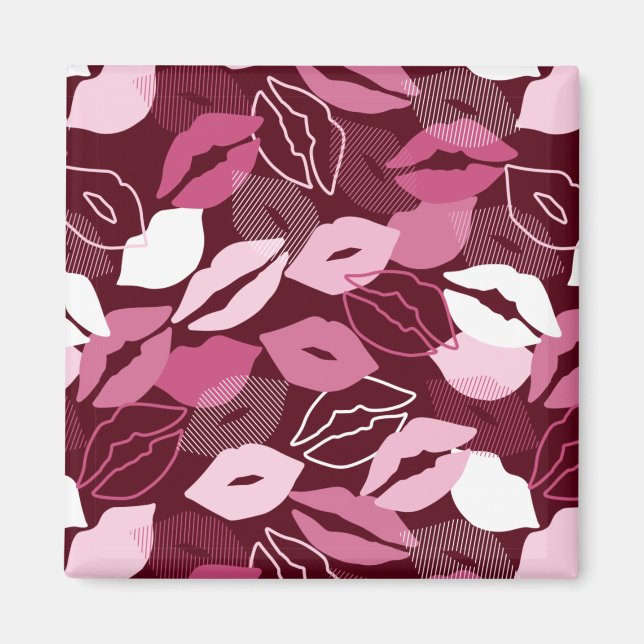 Aimant Passionné Rouge rose lèvres embrasser Motif (Devant)