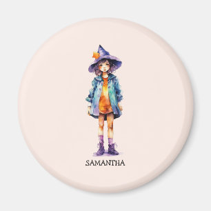 Aimant Pastel Cute Witch Girl Halloween esthétique