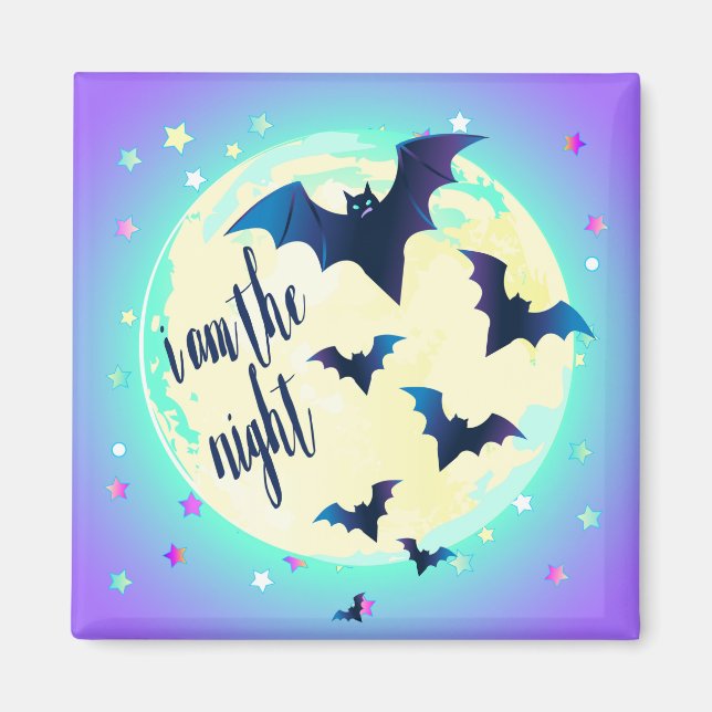 Aimant Pastel Goth Bat Art - "I am the Night" Quote (Devant)