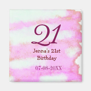 Aimant Pastel rose vert anniversaire 21 ans nom date simp