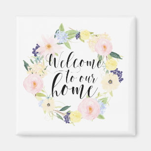 Aimant Pastel Spring Floral Wreath Bienvenue Dans Notre M