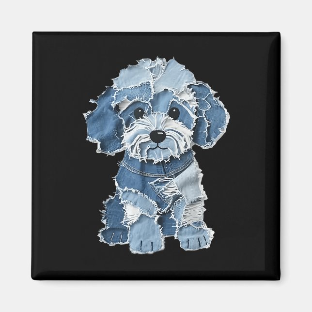 Aimant Patch en denim drôle rétro imprimé animal chien  (Devant)