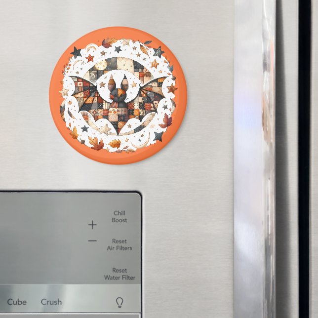 Aimant Patchwork Chat d'Halloween aux couleurs d'automne (In situ (réfrigérateur))