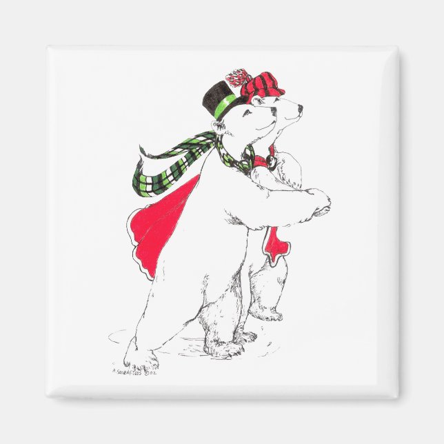 Aimant Patinage mignon Ours polaires Noël Fête (Devant)