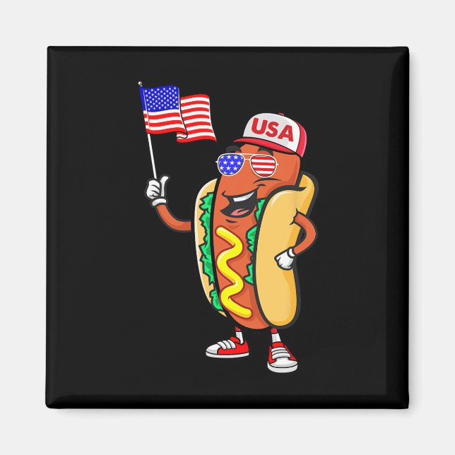 Aimant Patriotic Hot Dog American Flag Usa Funny 4th Of J (Devant)