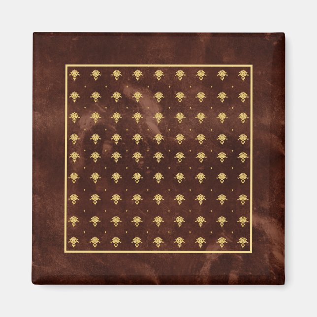 Aimant Pattern Leather Brown et Gold Damask (Devant)