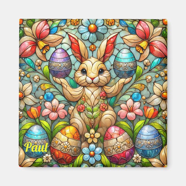 Aimant PAUL~ Lapin de Pâques et Oeufs ~ (Devant)