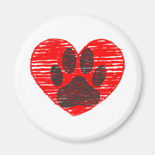 Aimant Paw Chien Croquis Dans Le Coeur Rouge