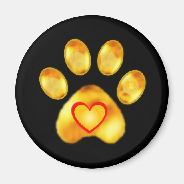 Aimant Paw or avec Coeur sur Noir (Devant)