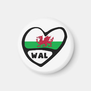 Aimant Pays de Galles Code Drapeau Coeur, WAL