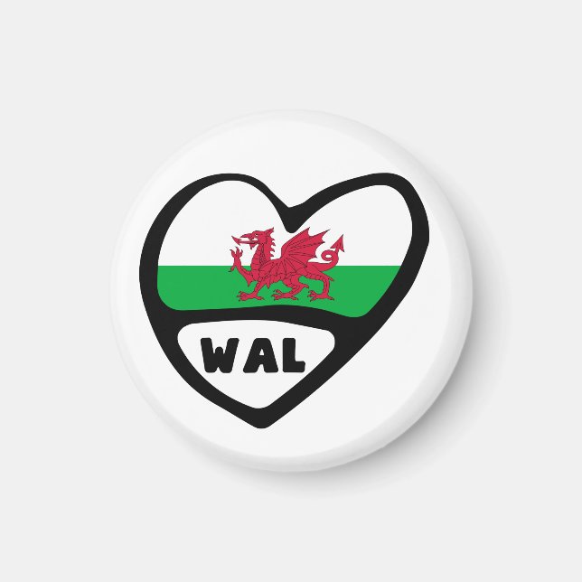 Aimant Pays de Galles Code Drapeau Coeur, WAL (Devant)