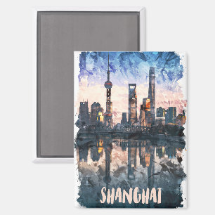 Aimant Paysage à l'aquarelle de Shanghai en Chine