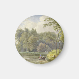 Aimant Paysage avec personnages dans une petite barque à 