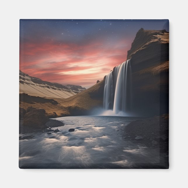 Aimant Paysage de la cascade en Islande (Devant)