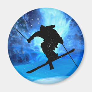 Aimant Paysage d'hiver et skieur de style libre