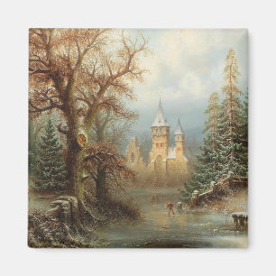Aimant Paysage d'hiver romantique avec patineurs