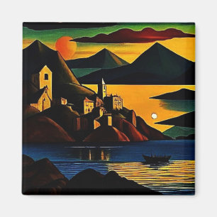 Aimant Paysage du soir par lac
