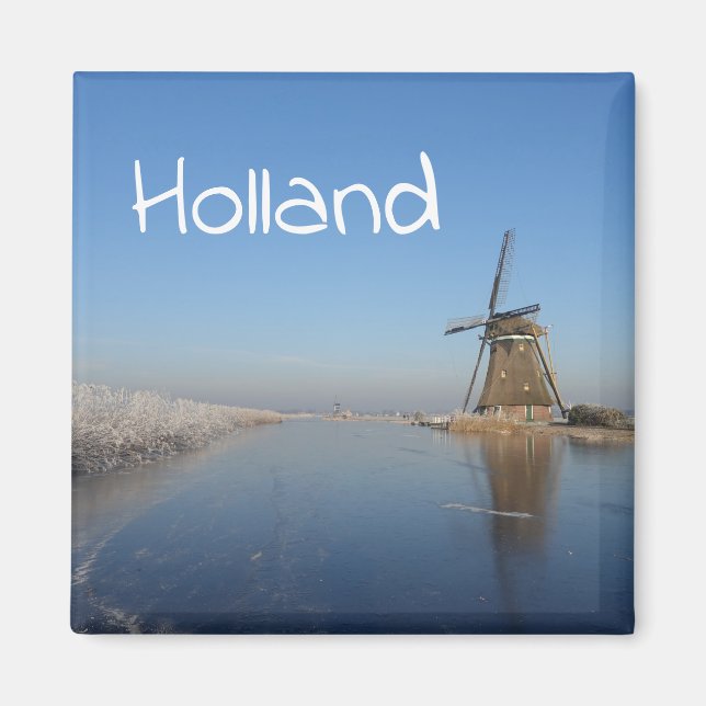 Aimant Paysage hivernal avec moulin à vent et glace (Devant)