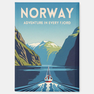 Aimant Paysage Rétro du Fjord de Norvège pour Voyage Vint