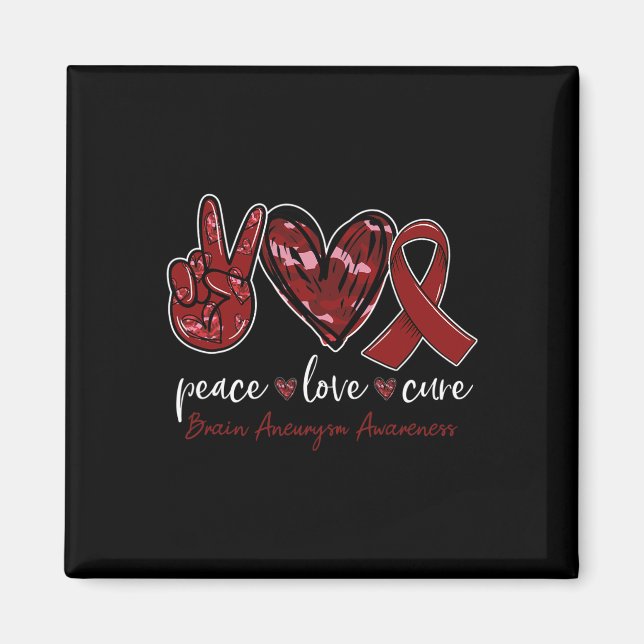 Aimant Peace love cure Cerveau Aneurysme mois de sensibil (Devant)