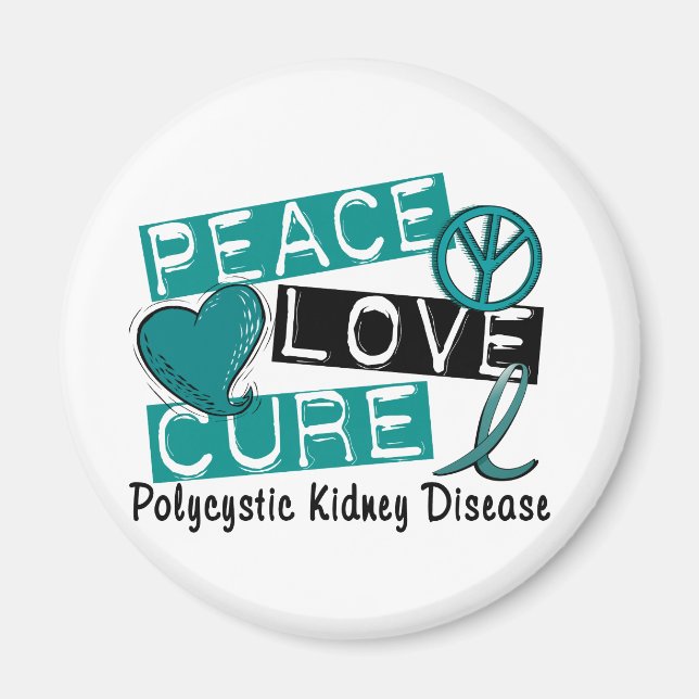 Aimant Peace Love Cure PKD Maladie du rein polykystique (Devant)