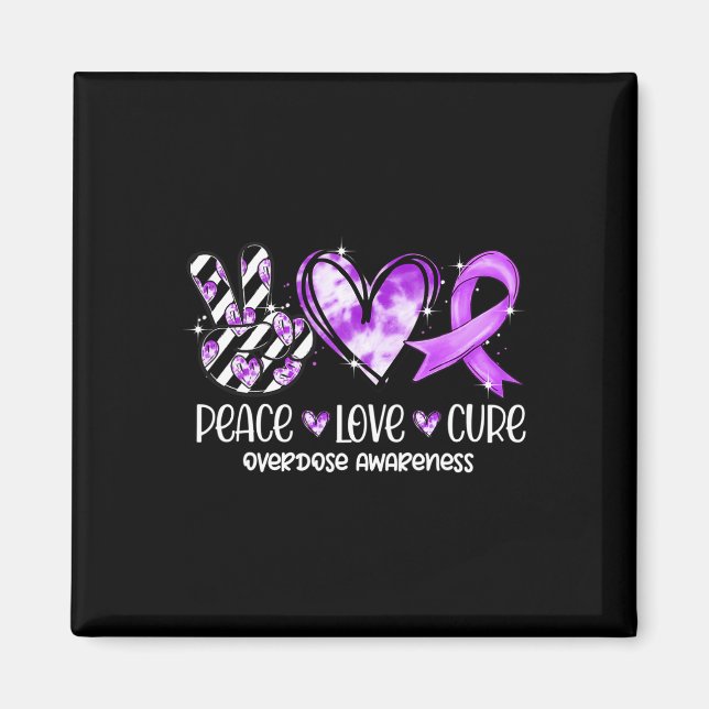 Aimant Peace Love Cure Purple Ribbon Overdose Sensibilisa (Devant)