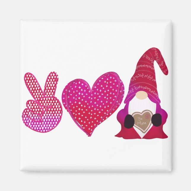 Aimant Peace Love Gnome | Sublimation de la Saint Valenti (Devant)