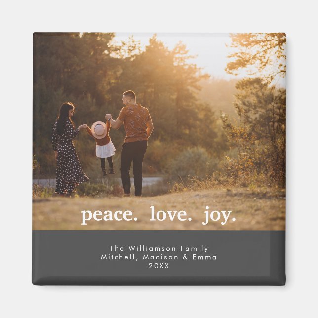 Aimant Peace Love Joy Fête Noël Famille Photo (Devant)