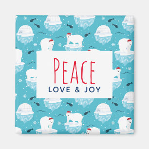 Aimant Peace Love & Joy Ours polaires de Noël