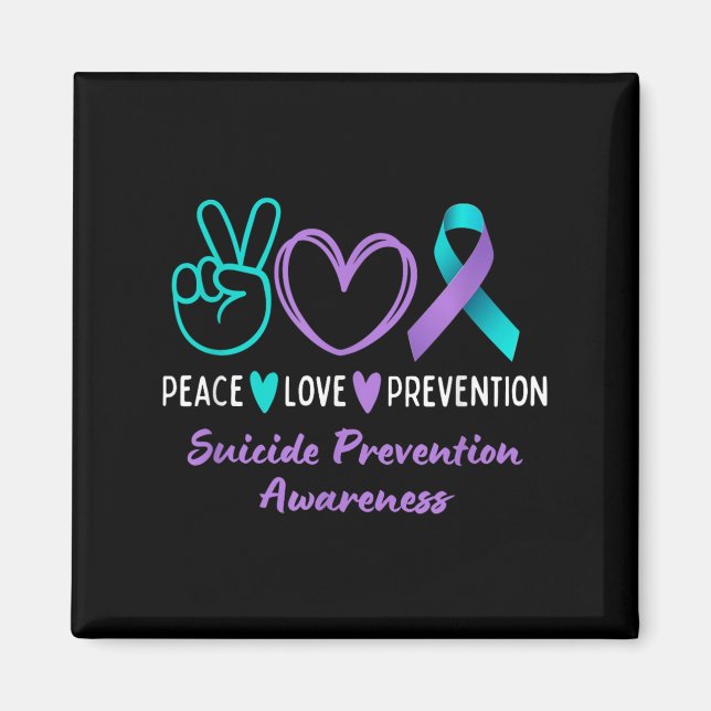 Aimant Peace Love Prevention Suicide Awareness Teal Purpl (Devant)