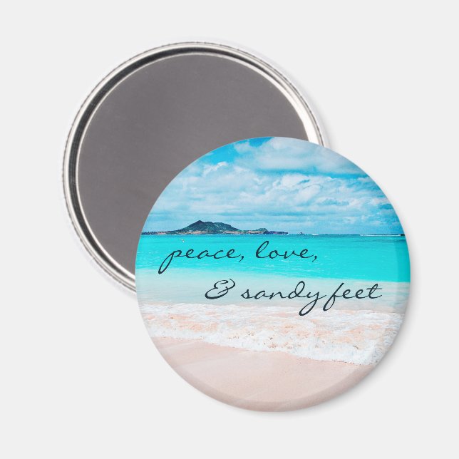 Aimant Peace Love Sandy Feet Hawaii Tropical Beach Photo (Recto/Verso)
