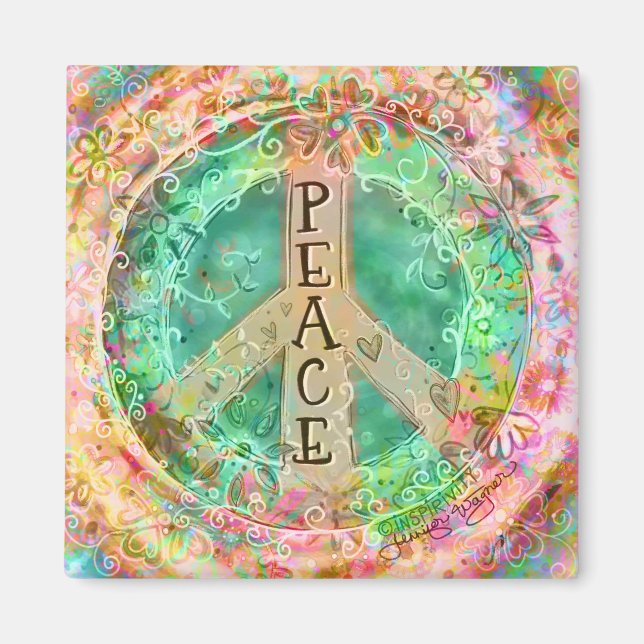 Aimant Peace Pastel Jolie couleur florale Inspirivée (Devant)