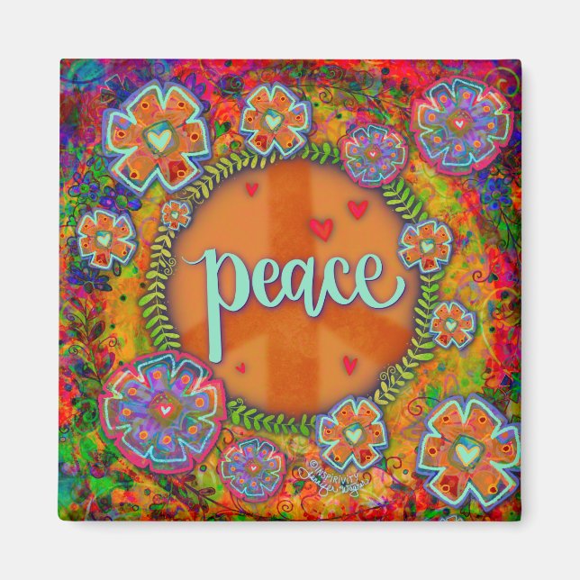 Aimant Peace Sign Fun Joli Colorful Floral Inspirivity (Devant)