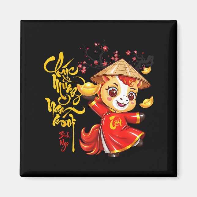 Aimant Peach Blossom Vietnamese Lunar New Year Horse 2026 (Devant)
