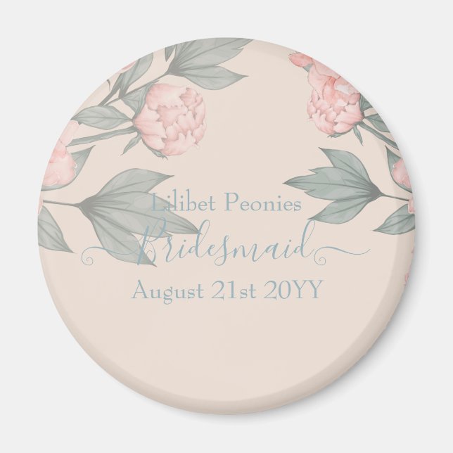 Aimant Peach Peonies Sage Floral Budget Mariage (Devant)