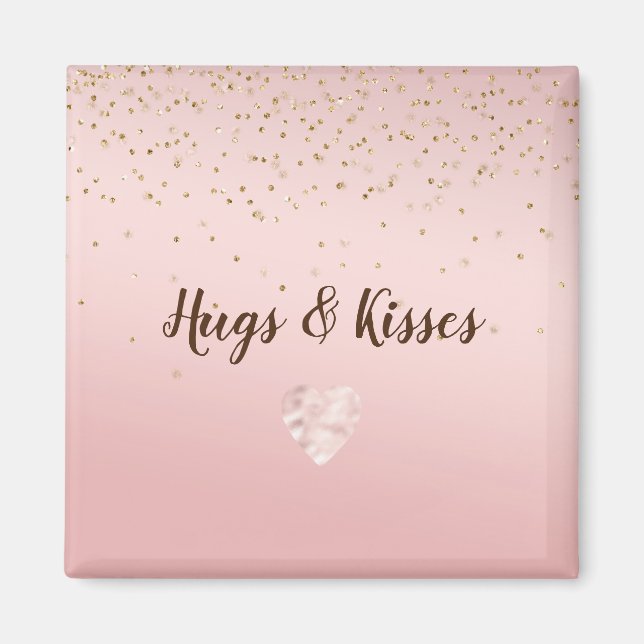 Aimant Peach Pink Blush Gold Glitz Confetti Coeur étincel (Devant)